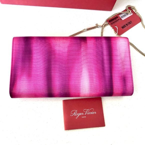 NWB ROGER VIVIER BROCHE ENVELOPE BOUGENVILLE FLAP PURPLE  SATIN CLUTCH - Picture 9 of 15